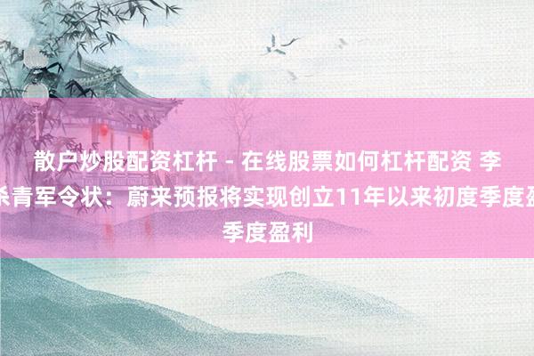 散户炒股配资杠杆 - 在线股票如何杠杆配资 李斌杀青军令状：蔚来预报将实现创立11年以来初度季度盈利